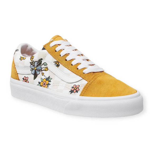 Vans Shoes - Vans Old Skool Floral Garden Cottage Checkered Shoes Golden Yellow White Women 8